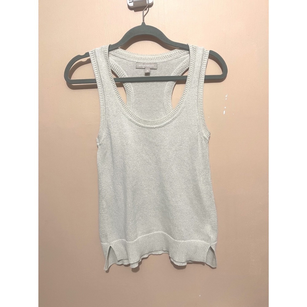 Banana Republic Beige Metallic Silver Sweater Tank Knit Top S Racerback Neutral